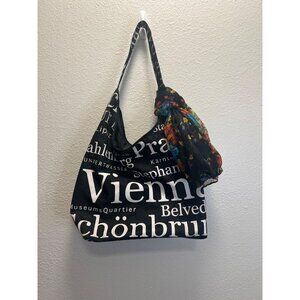 Vienna-Themed Shoulder Bag With Colorful Floral Scarf Accent